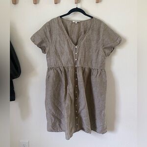 Madewell Linen Button-Front Midi Dress in Brown